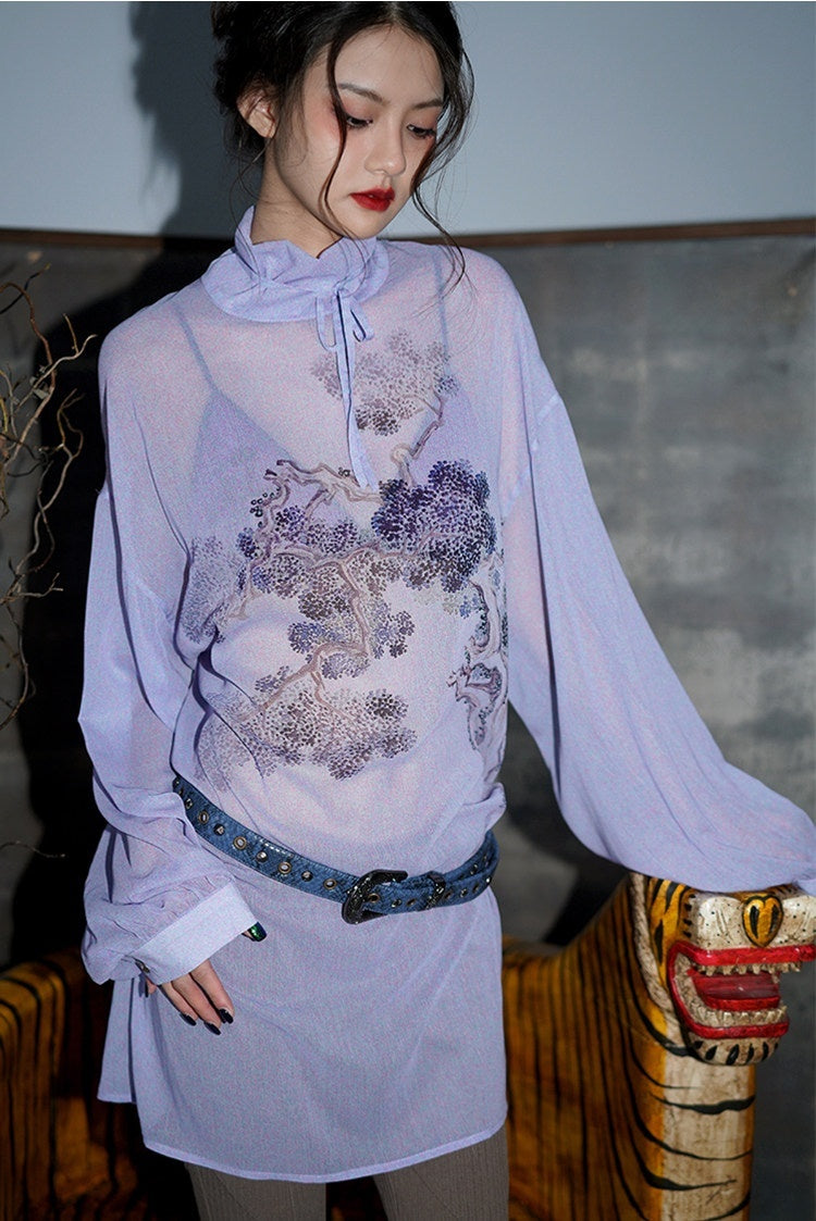 badtaste_Lilac_Chinese_Print_Tie_Convertible_Loose_Women's_Chiffon_Sheer_Shirts_681212962426_MISSTT