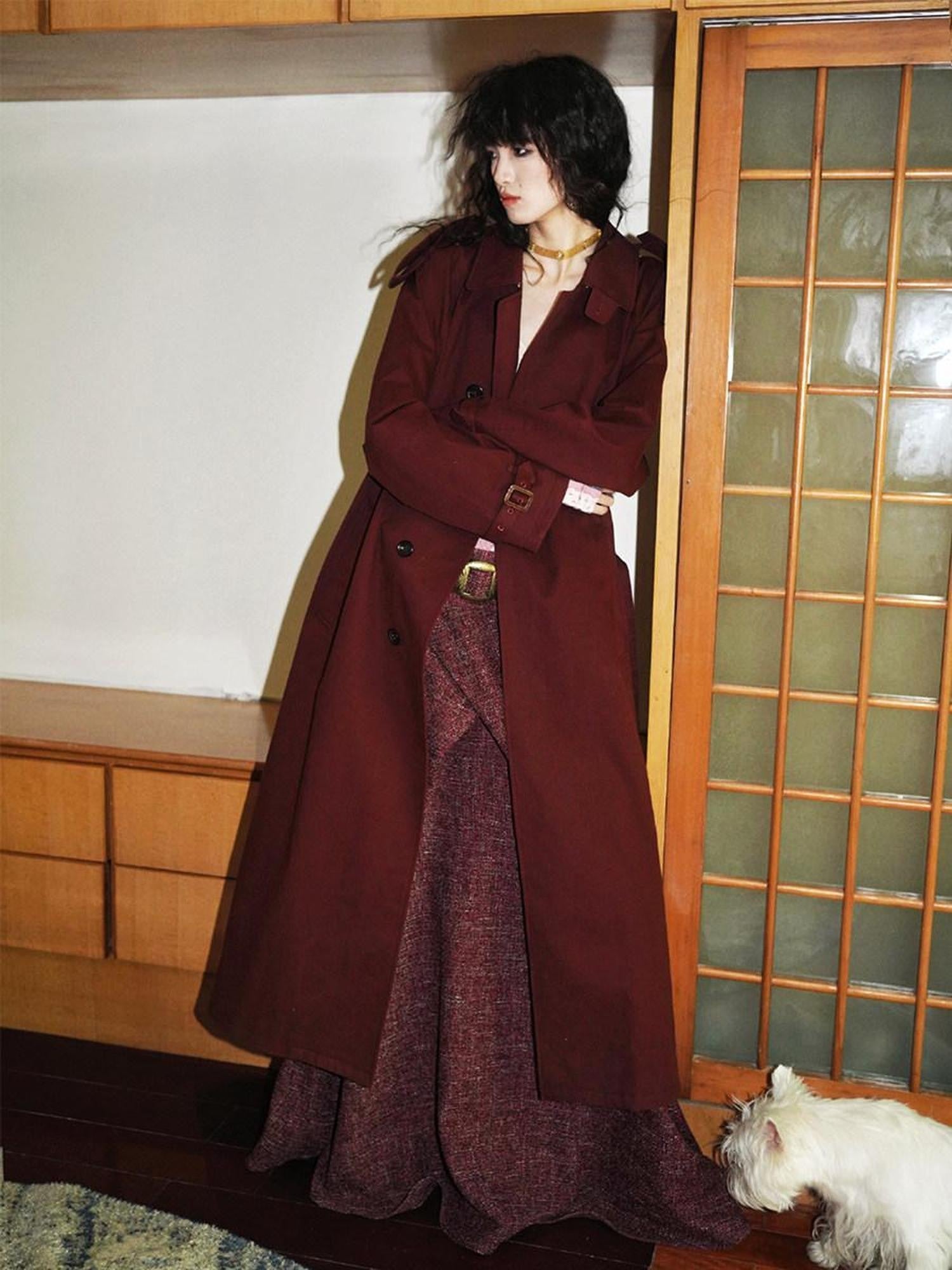 badtaste Longline Western Vintage British Women's Other Material Trench Coats