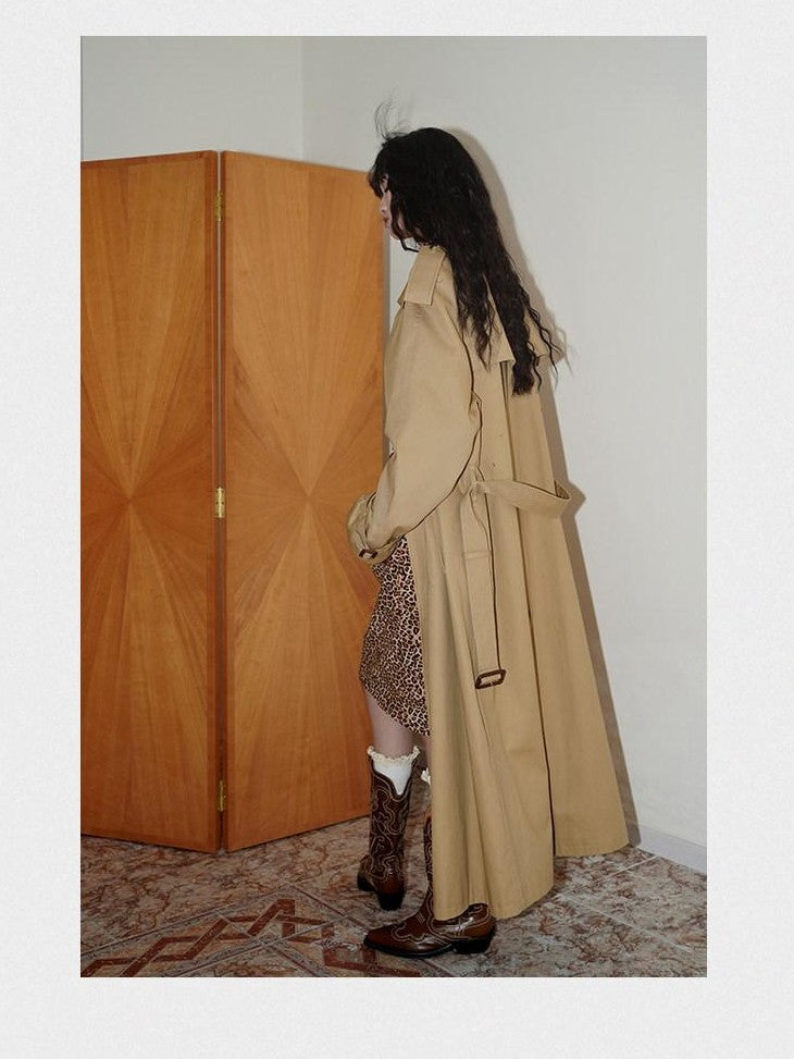 badtaste Longline Western Vintage British Women's Other Material Trench Coats