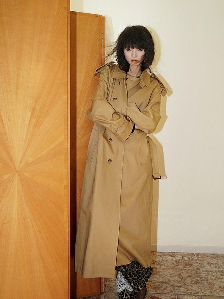 badtaste Longline Western Vintage British Women's Other Material Trench Coats