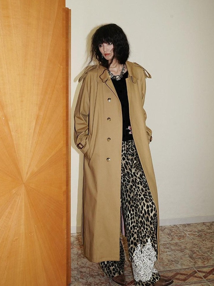 badtaste Longline Western Vintage British Women's Other Material Trench Coats