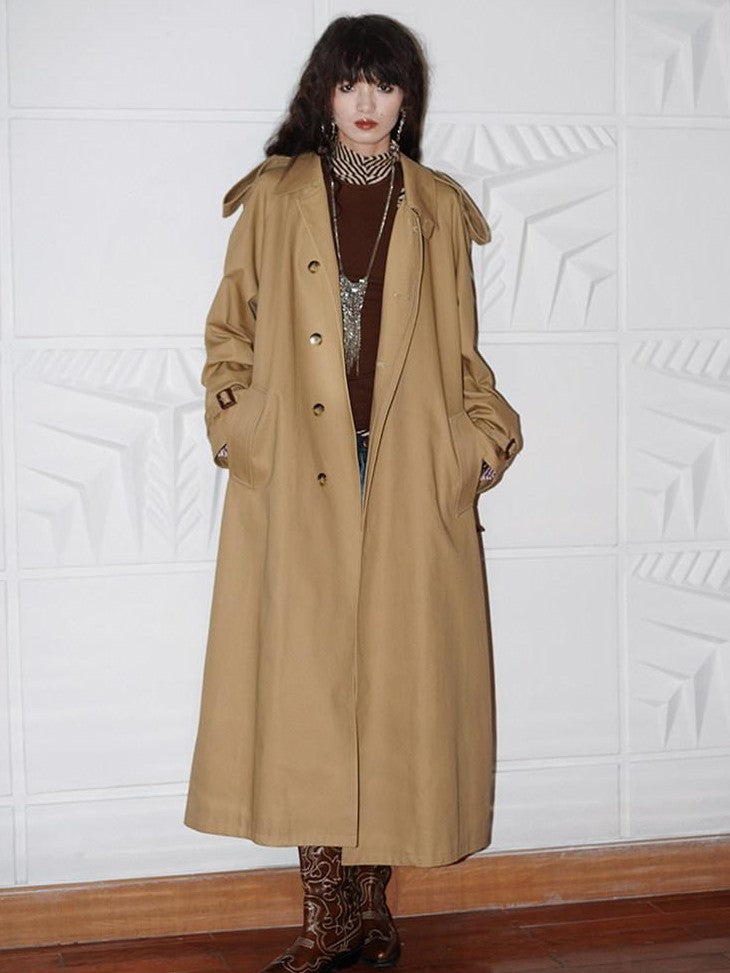 badtaste Longline Western Vintage British Women's Other Material Trench Coats