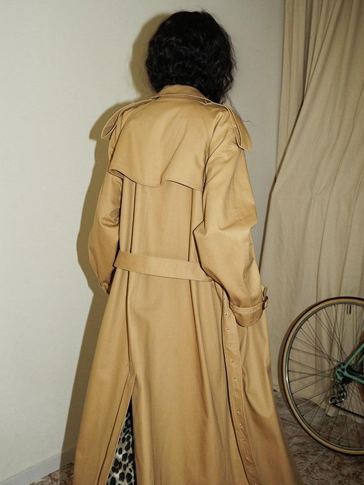 badtaste Longline Western Vintage British Women's Other Material Trench Coats