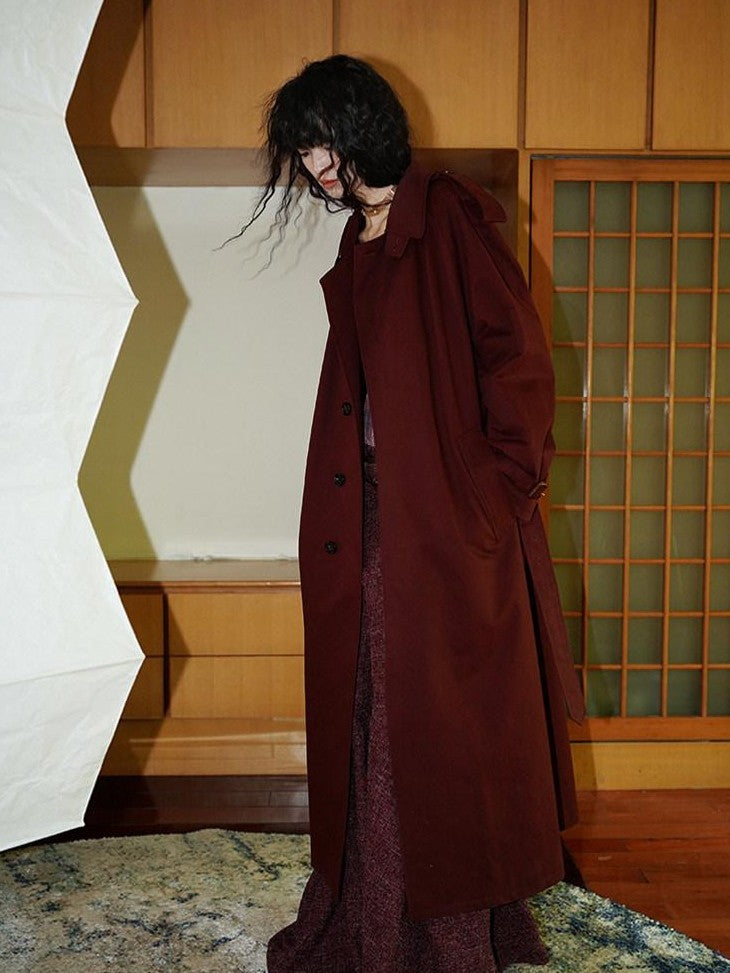 badtaste Longline Western Vintage British Women's Other Material Trench Coats