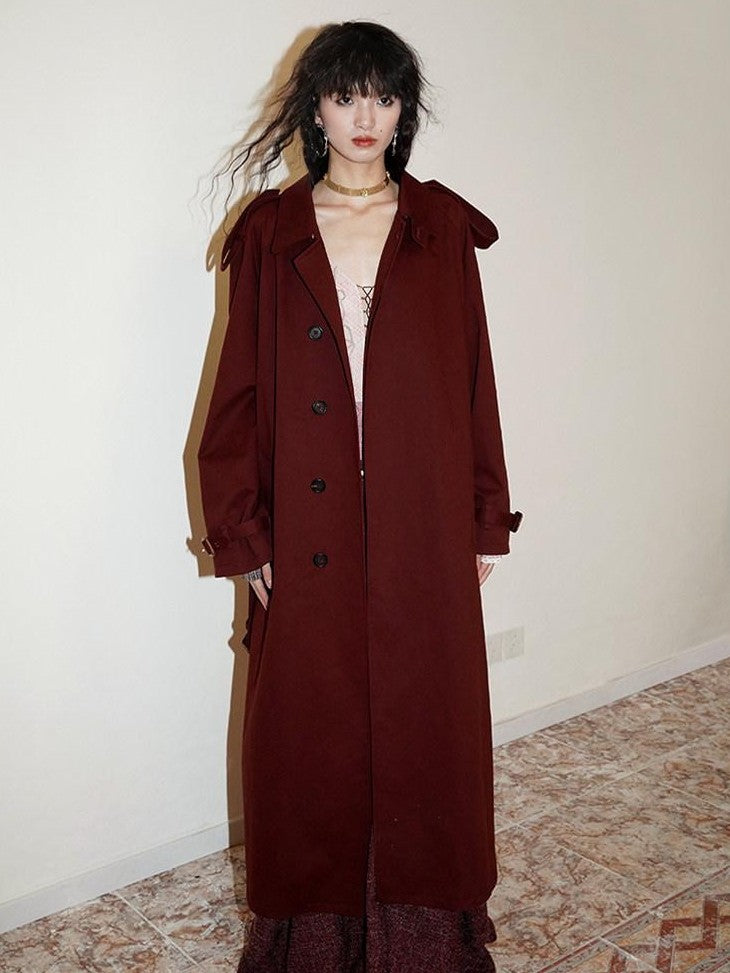badtaste Longline Western Vintage British Women's Other Material Trench Coats