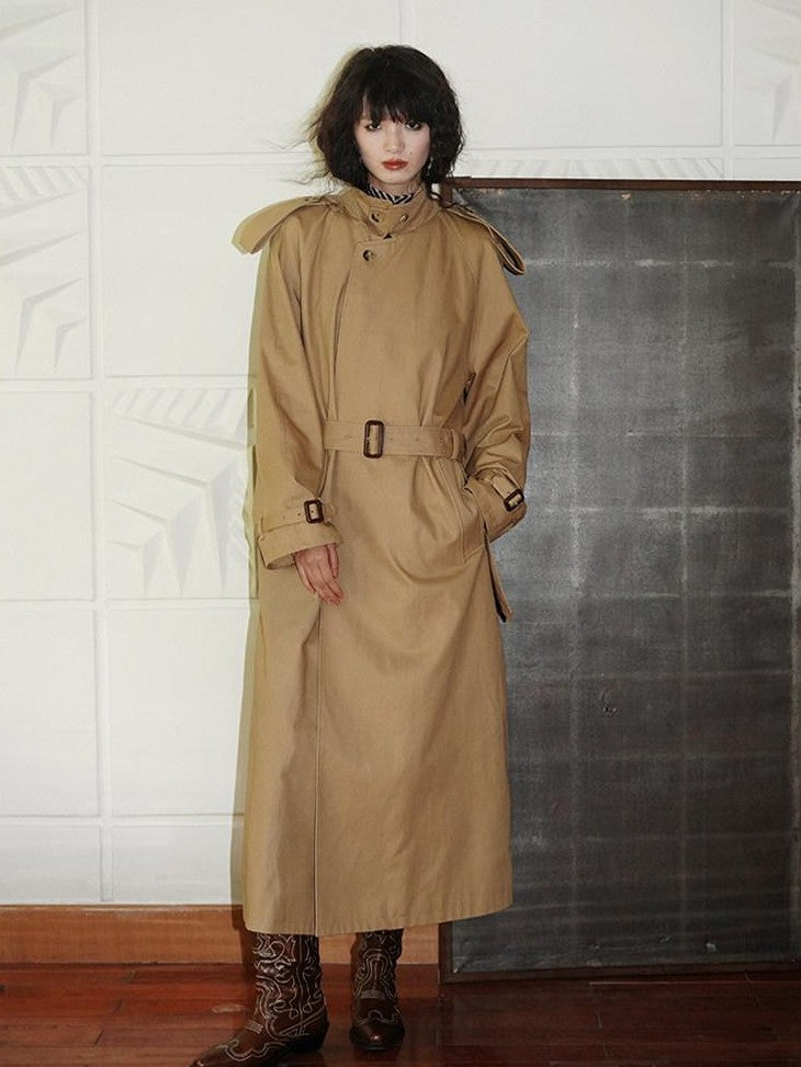 badtaste Longline Western Vintage British Women's Other Material Trench Coats