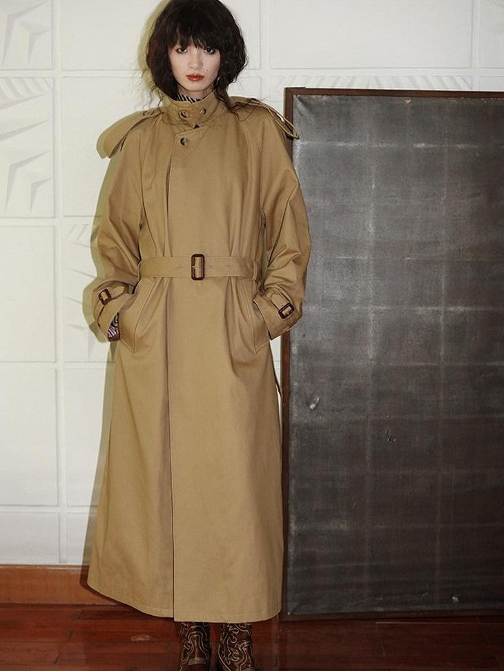 badtaste Longline Western Vintage British Women's Other Material Trench Coats
