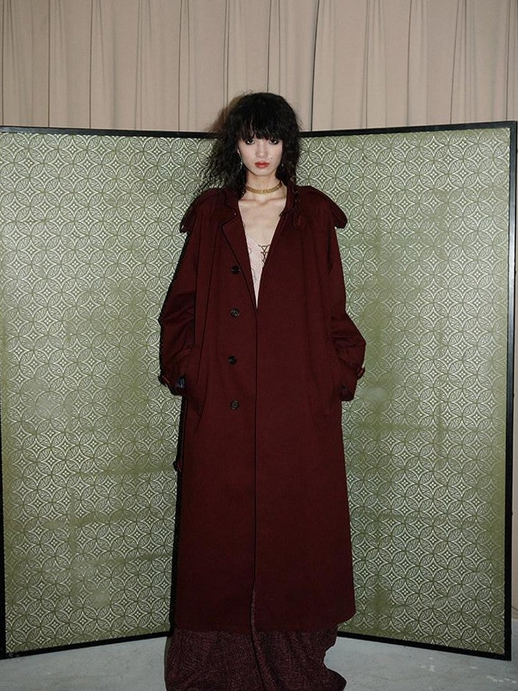 badtaste Longline Western Vintage British Women's Other Material Trench Coats