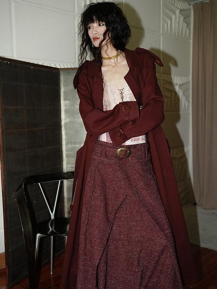 badtaste Longline Western Vintage British Women's Other Material Trench Coats