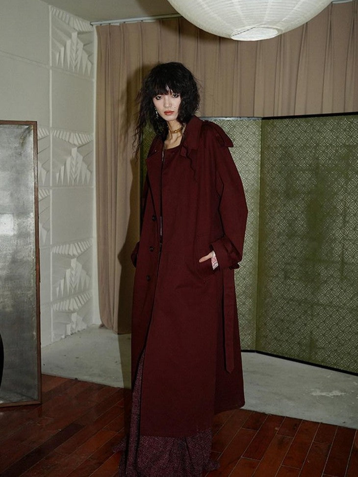 badtaste Longline Western Vintage British Women's Other Material Trench Coats