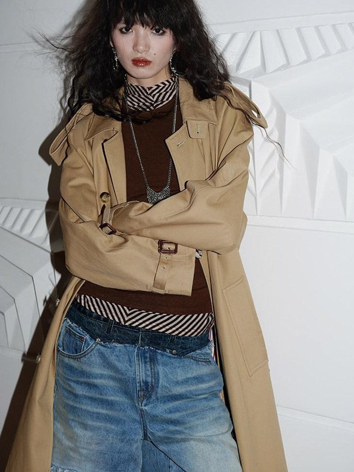 badtaste Longline Western Vintage British Women's Other Material Trench Coats