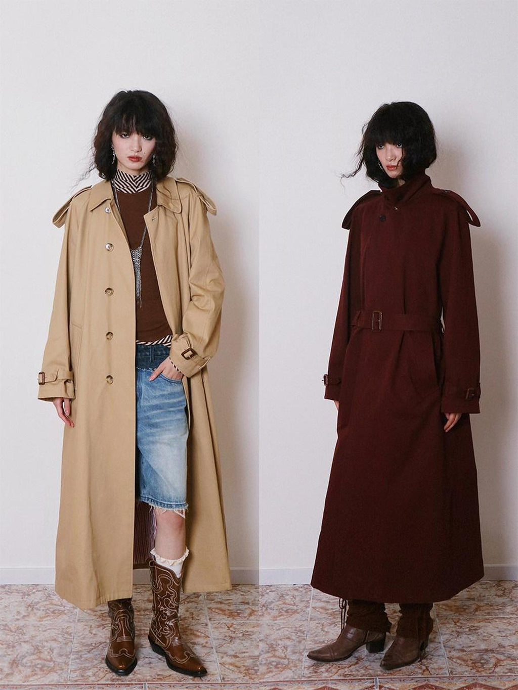 badtaste Longline Western Vintage British Women's Other Material Trench Coats