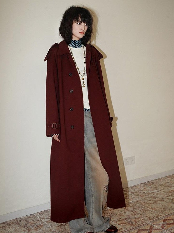 badtaste Longline Western Vintage British Women's Other Material Trench Coats