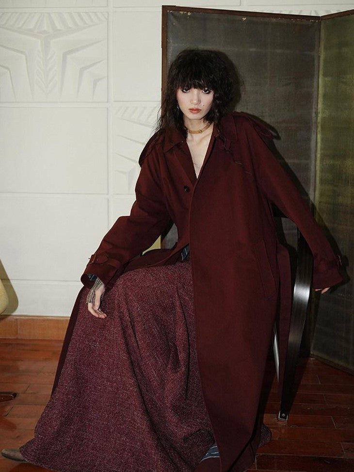 badtaste Longline Western Vintage British Women's Other Material Trench Coats
