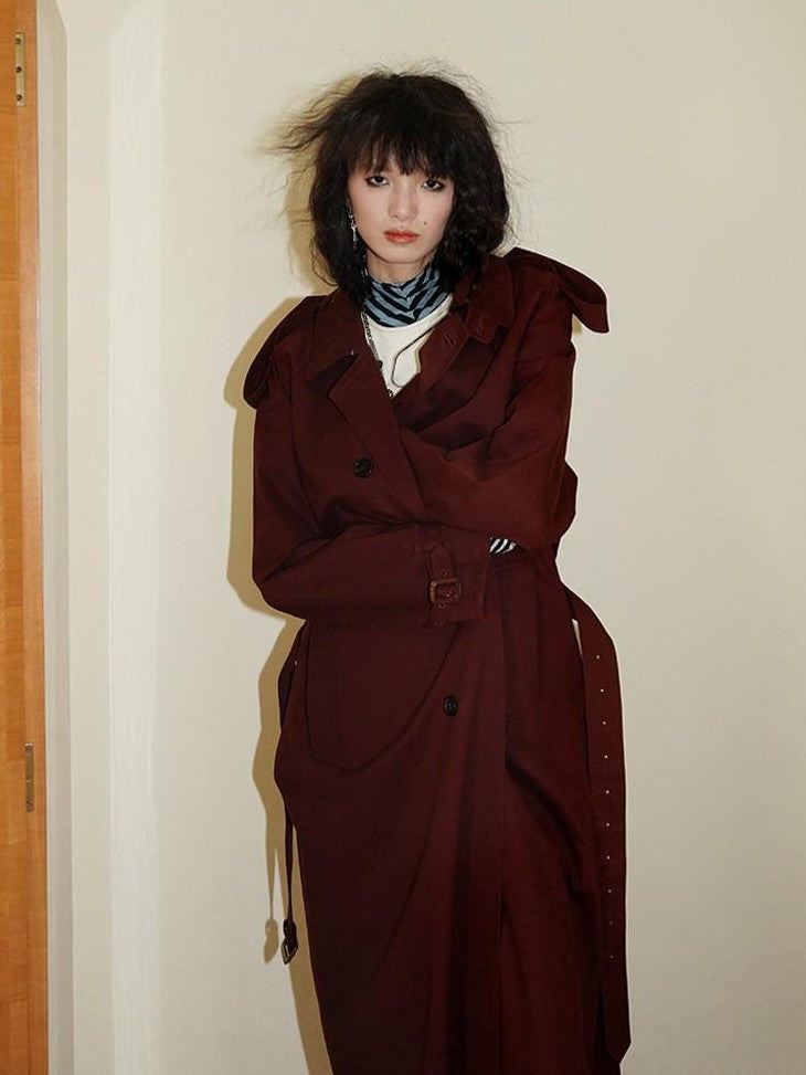 badtaste Longline Western Vintage British Women's Other Material Trench Coats