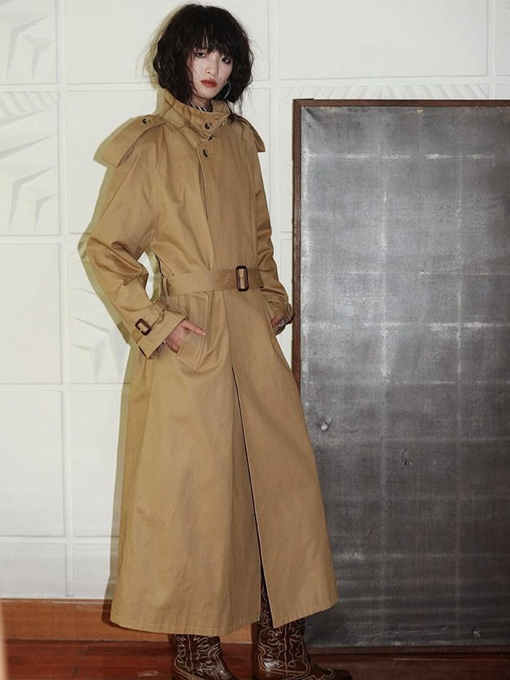badtaste Longline Western Vintage British Women's Other Material Trench Coats