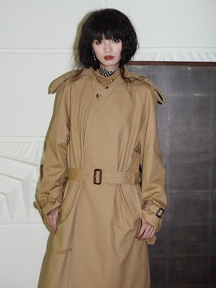 badtaste Longline Western Vintage British Women's Other Material Trench Coats