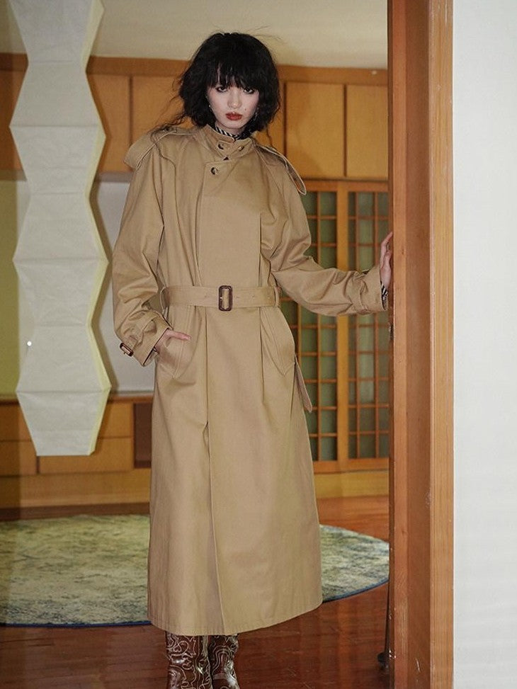 badtaste Longline Western Vintage British Women's Other Material Trench Coats