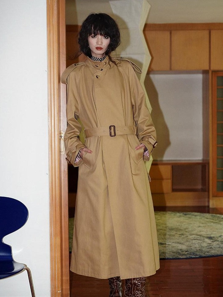 badtaste Longline Western Vintage British Women's Other Material Trench Coats