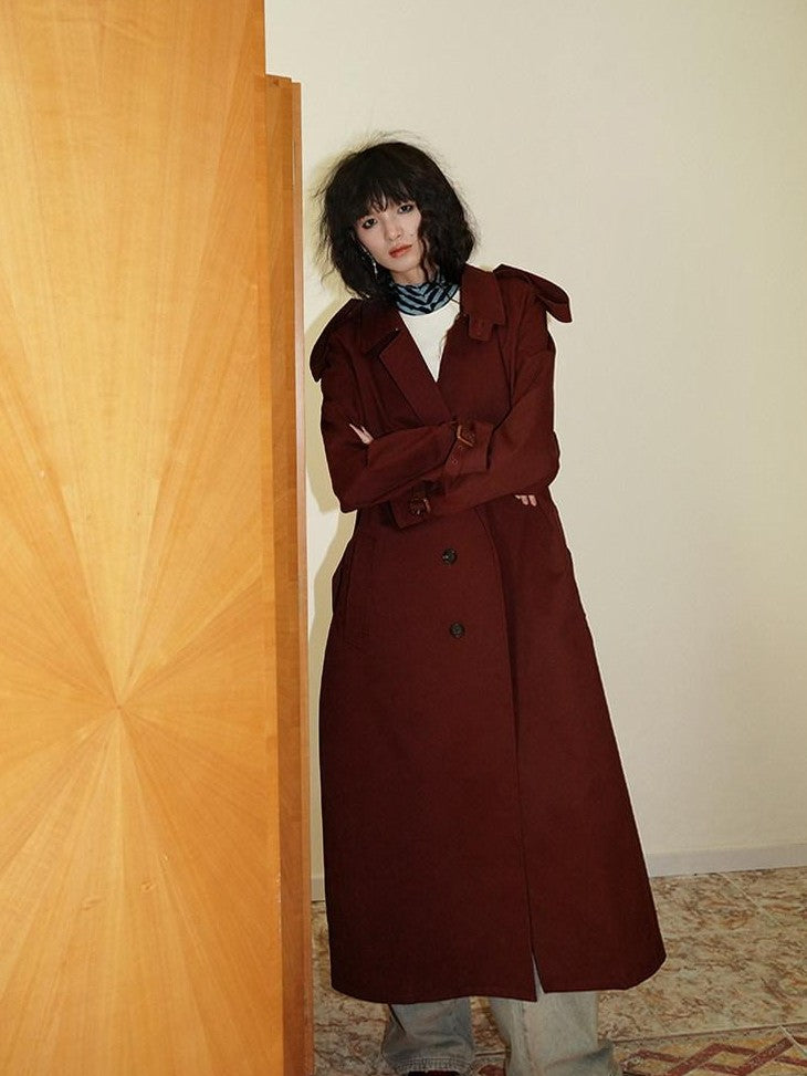 badtaste Longline Western Vintage British Women's Other Material Trench Coats