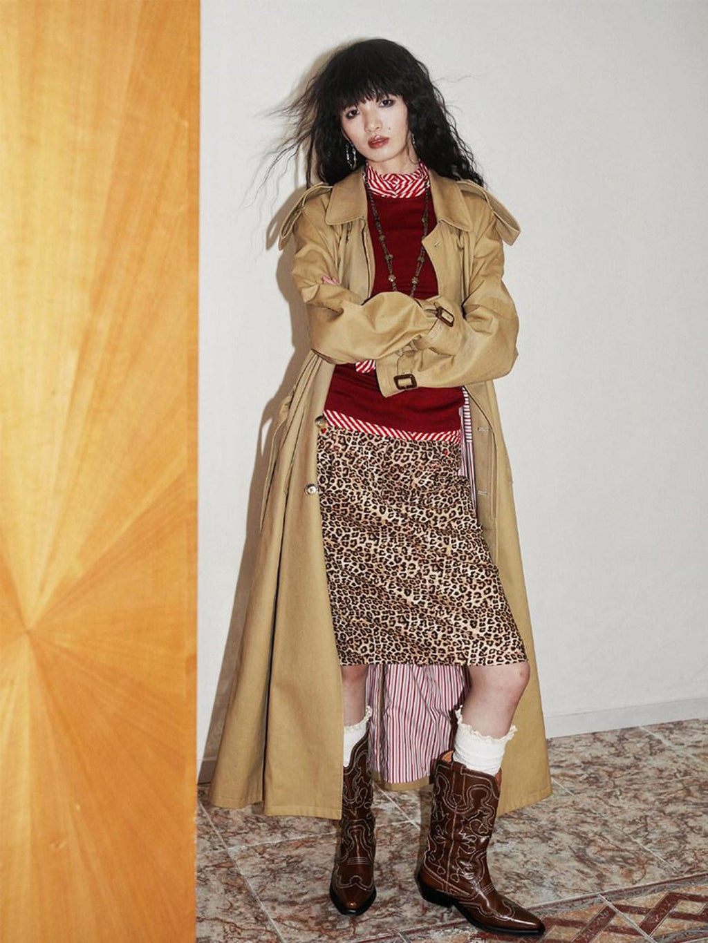 badtaste Longline Western Vintage British Women's Other Material Trench Coats