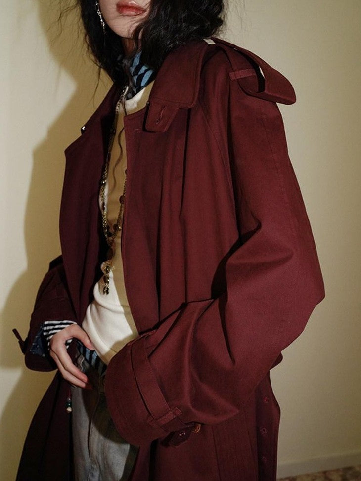 badtaste Longline Western Vintage British Women's Other Material Trench Coats