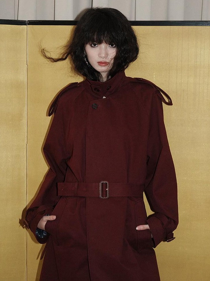 badtaste Longline Western Vintage British Women's Other Material Trench Coats