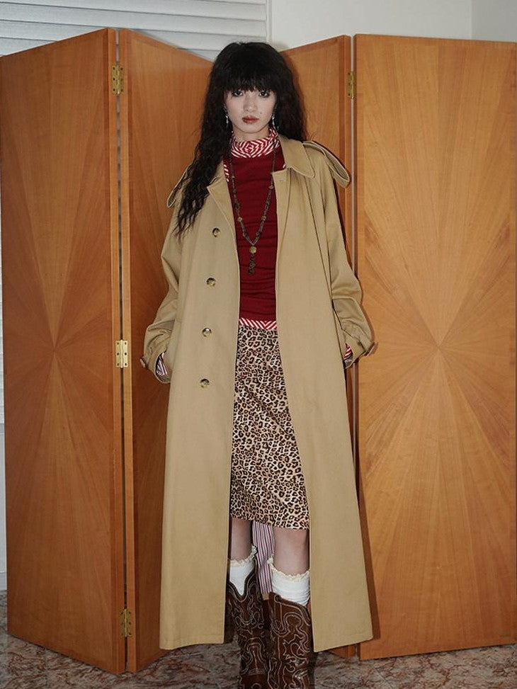badtaste Longline Western Vintage British Women's Other Material Trench Coats