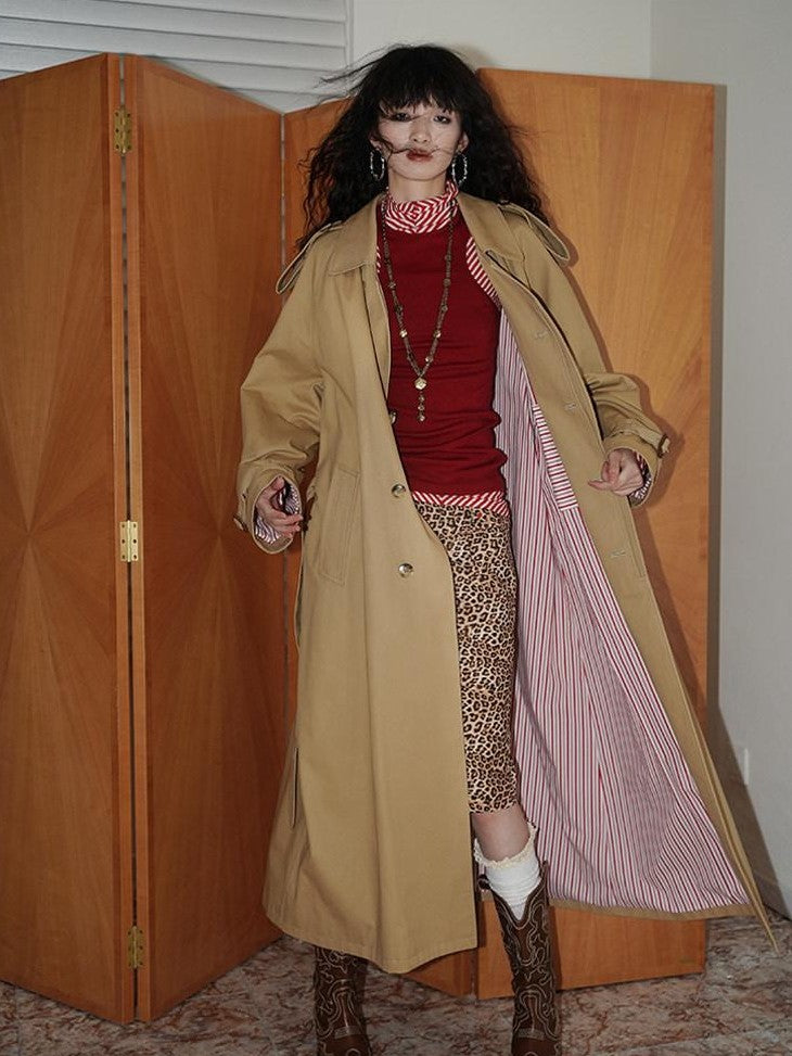 badtaste Longline Western Vintage British Women's Other Material Trench Coats