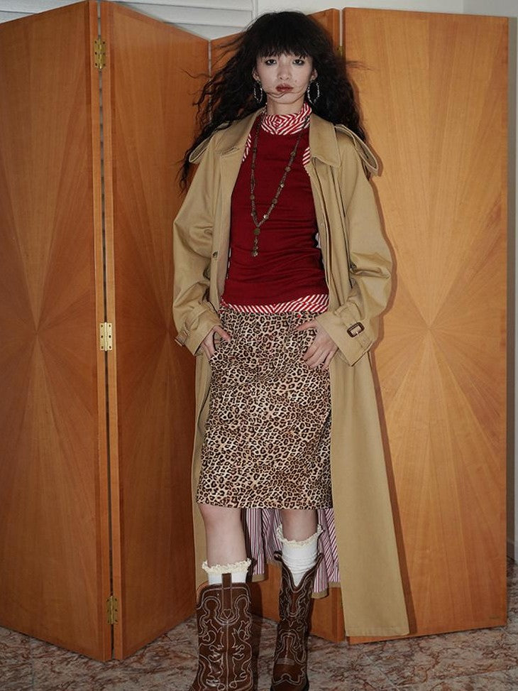 badtaste Longline Western Vintage British Women's Other Material Trench Coats