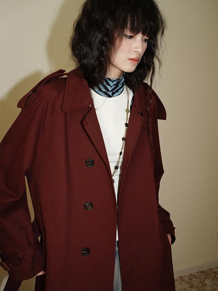 badtaste Longline Western Vintage British Women's Other Material Trench Coats