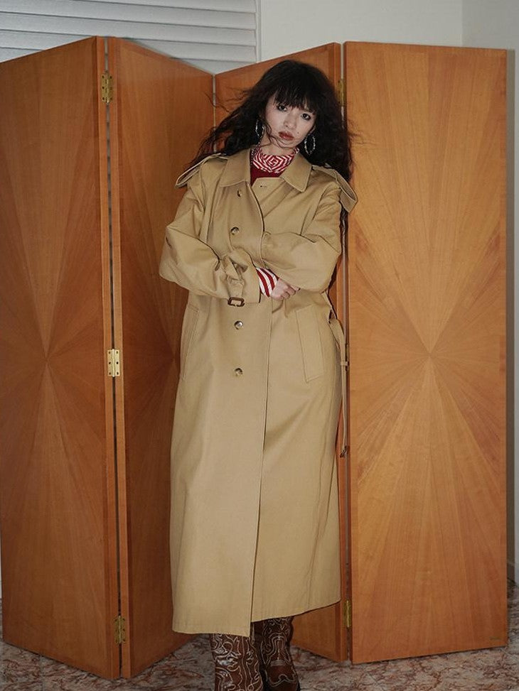 badtaste Longline Western Vintage British Women's Other Material Trench Coats
