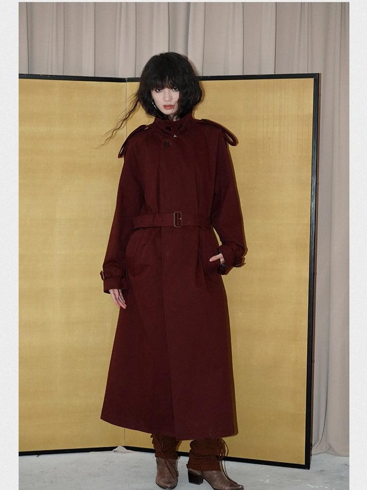 badtaste Longline Western Vintage British Women's Other Material Trench Coats