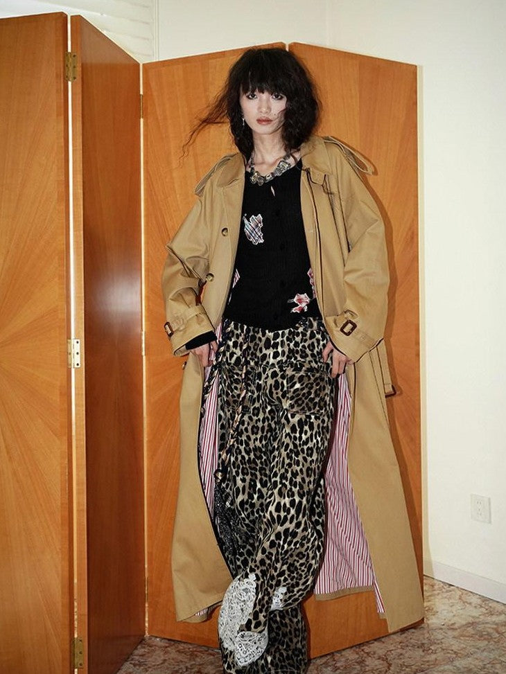 badtaste Longline Western Vintage British Women's Other Material Trench Coats