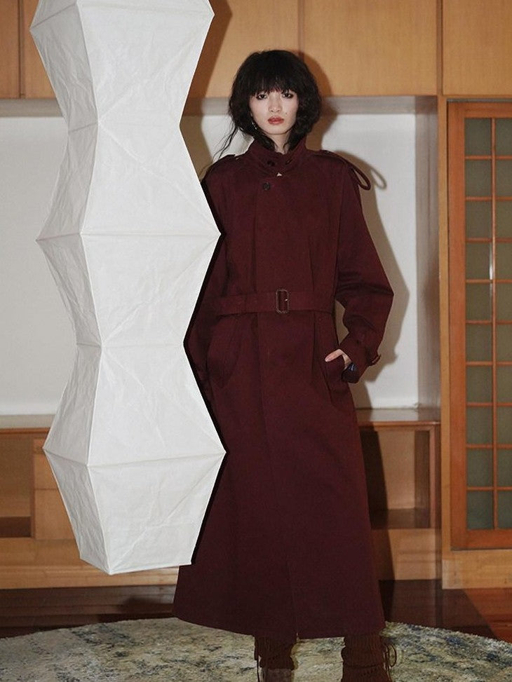 badtaste Longline Western Vintage British Women's Other Material Trench Coats