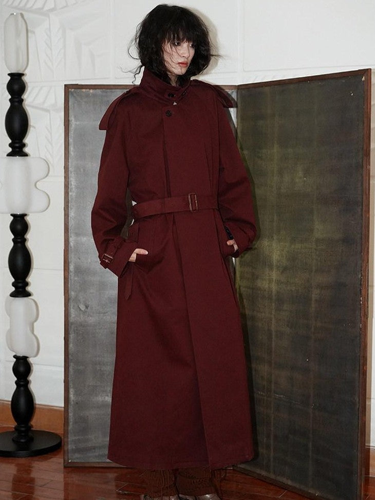 badtaste Longline Western Vintage British Women's Other Material Trench Coats