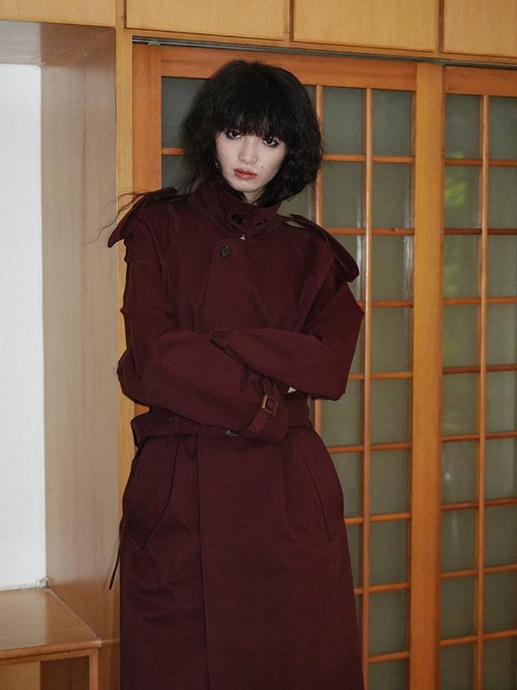 badtaste Longline Western Vintage British Women's Other Material Trench Coats