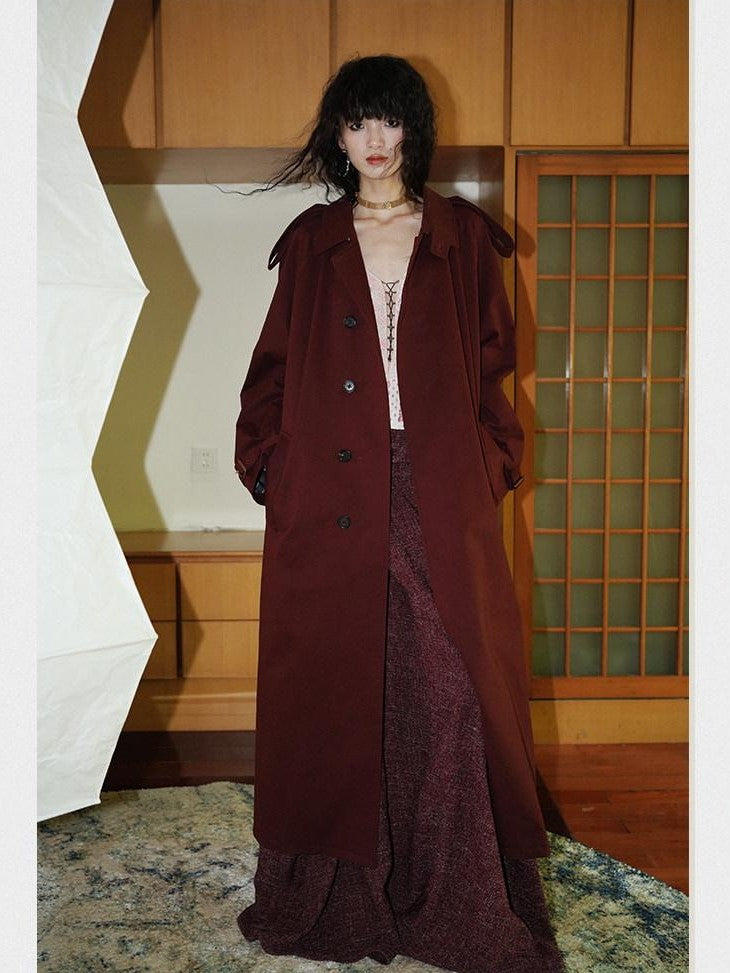 badtaste Longline Western Vintage British Women's Other Material Trench Coats
