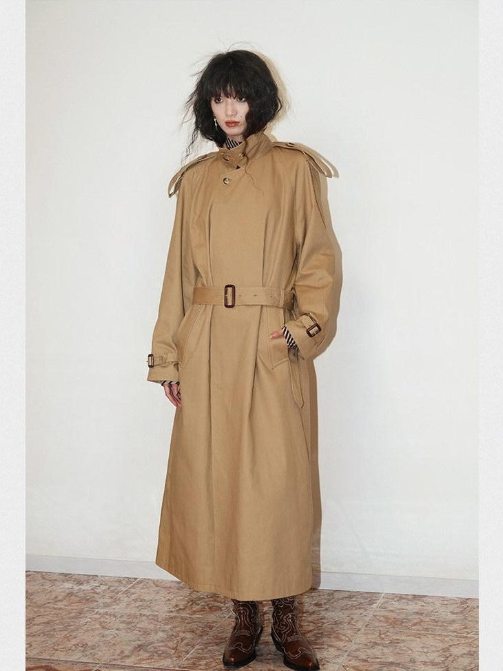 badtaste Longline Western Vintage British Women's Other Material Trench Coats