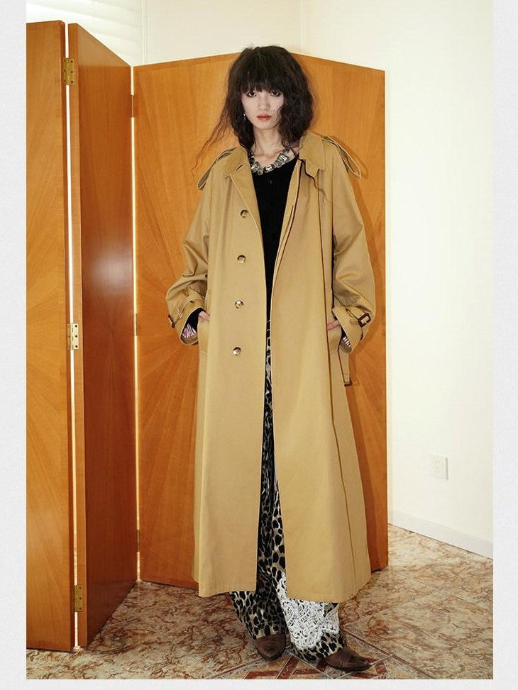 badtaste Longline Western Vintage British Women's Other Material Trench Coats