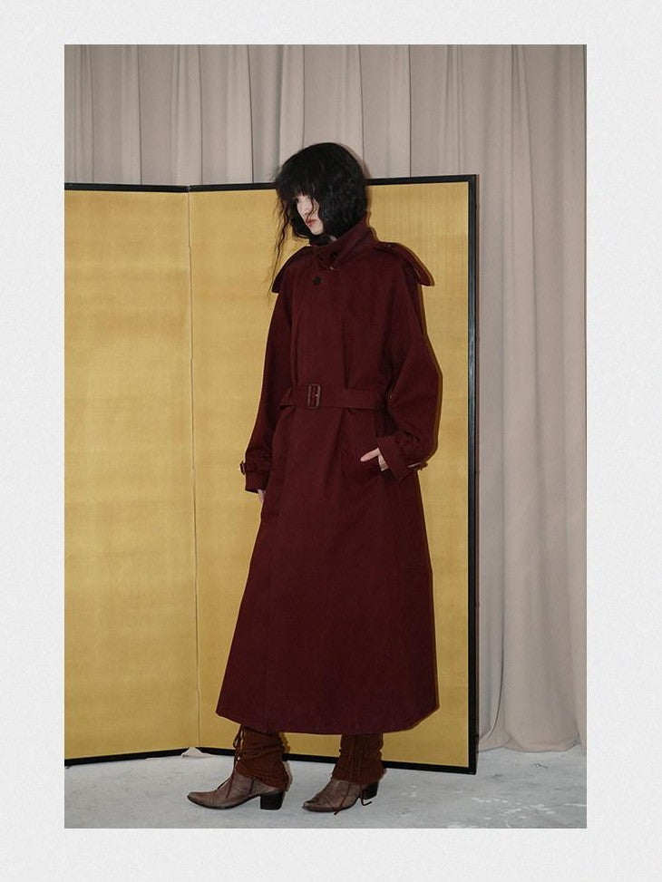 badtaste Longline Western Vintage British Women's Other Material Trench Coats
