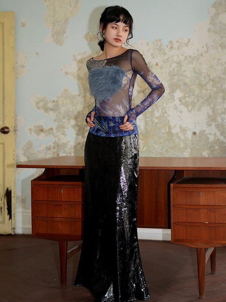 badtaste Lustrous Solid Low Waist Long Women's Special Fabric Mermaid Skirts