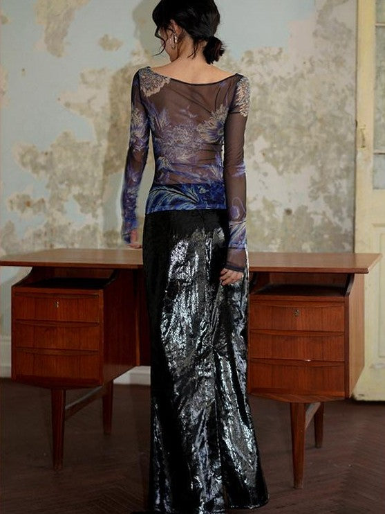 badtaste Lustrous Solid Low Waist Long Women's Special Fabric Mermaid Skirts