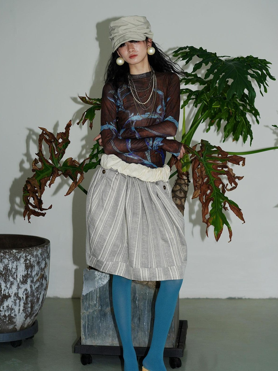 badtaste Mesh Cutout Chinese Print Two Way Women's Mesh Tulle Long Sleeve T-shirts