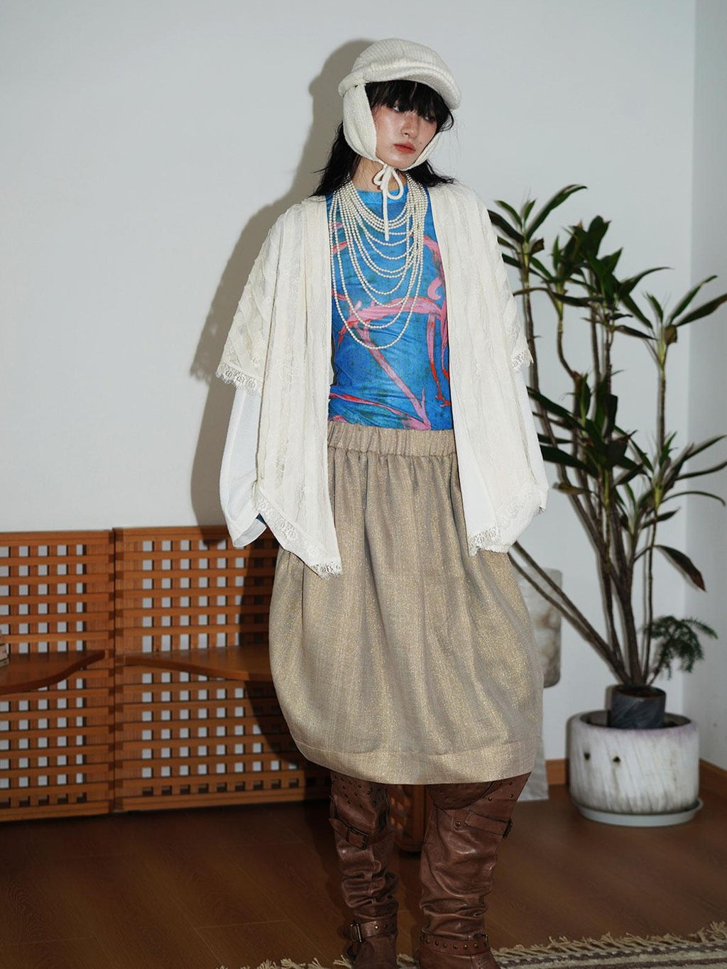 badtaste Mesh Cutout Chinese Print Two Way Women's Mesh Tulle Long Sleeve T-shirts