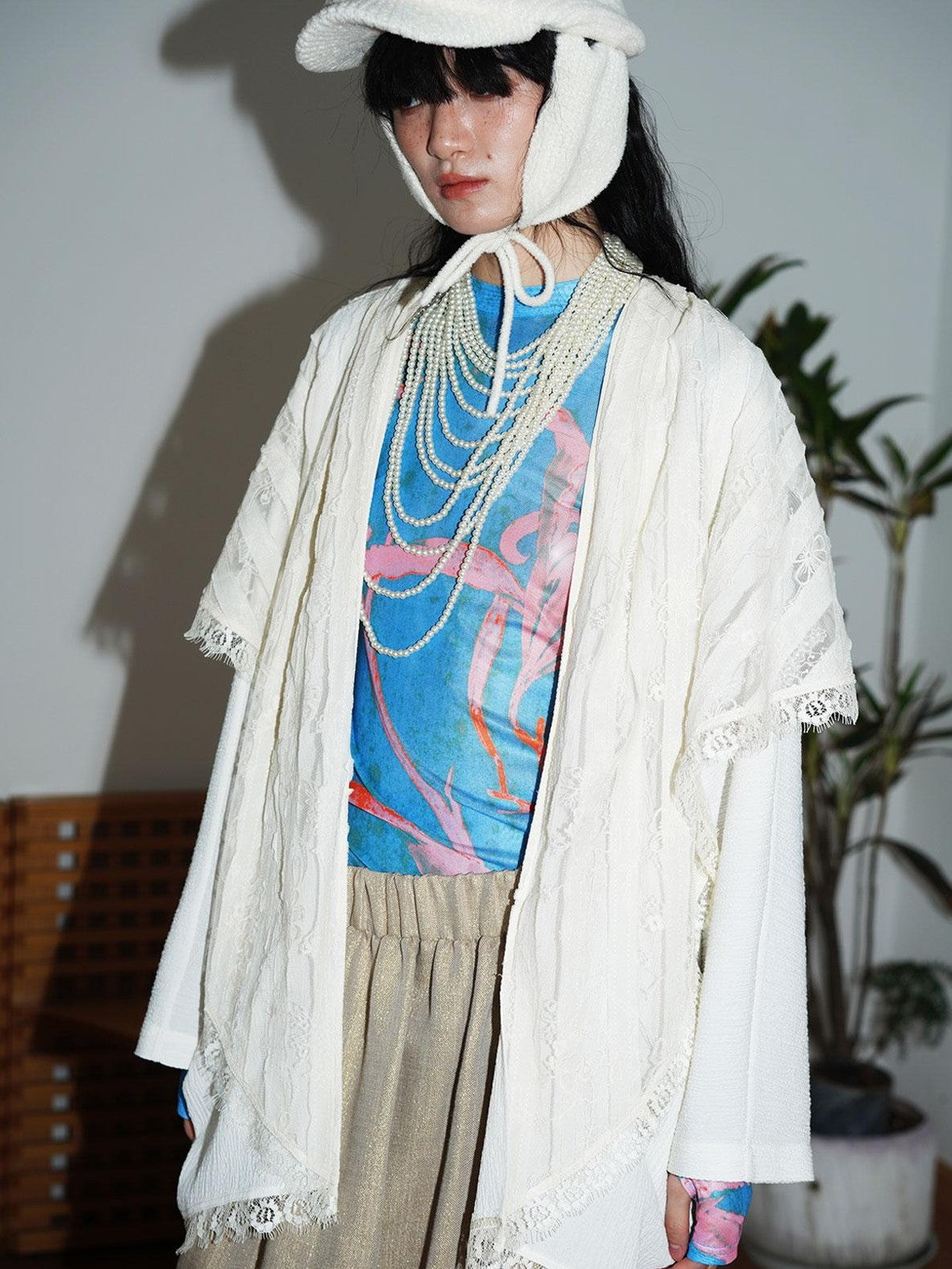 badtaste Mesh Cutout Chinese Print Two Way Women's Mesh Tulle Long Sleeve T-shirts