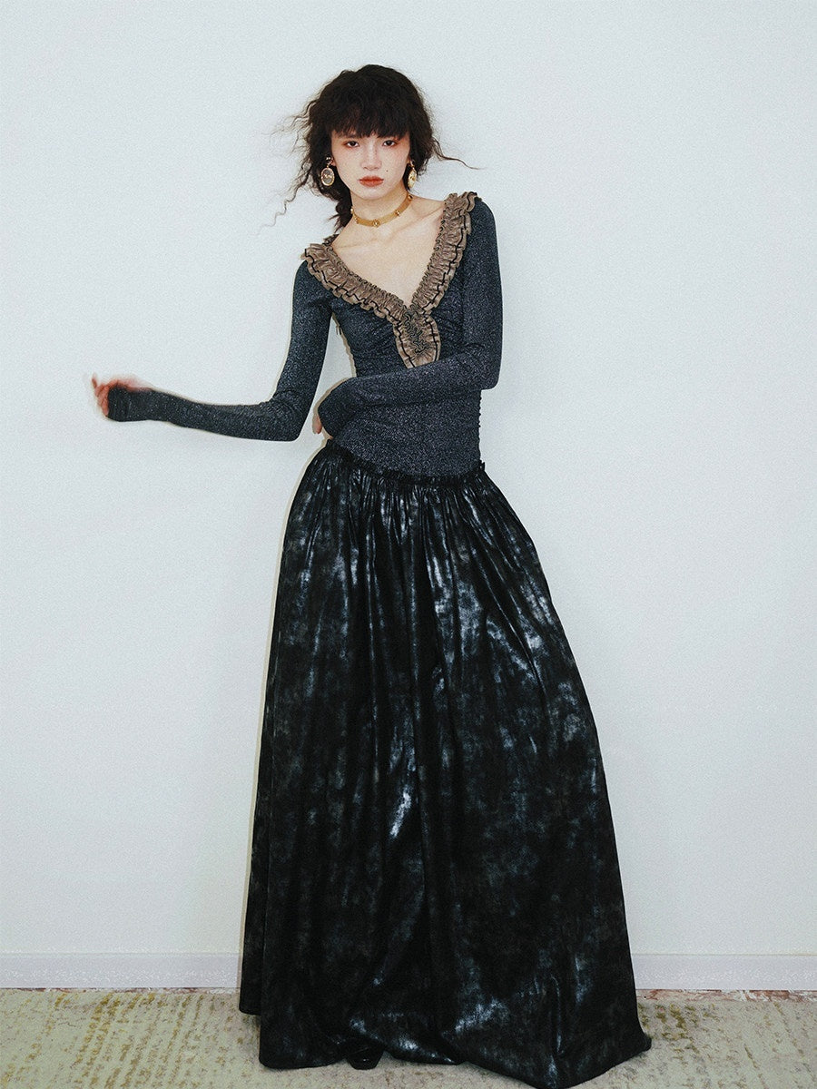 badtaste_Metallic_Knit_Leather_Panel_V-neck_Slimming_Vintage_Women's_Casual_Maxi_Dresses_861321948897_MISSTT