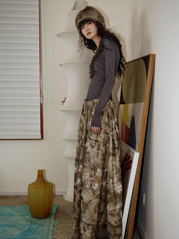badtaste Metallic Knit Leather Panel V-neck Slimming Vintage Women's Casual Maxi Dresses
