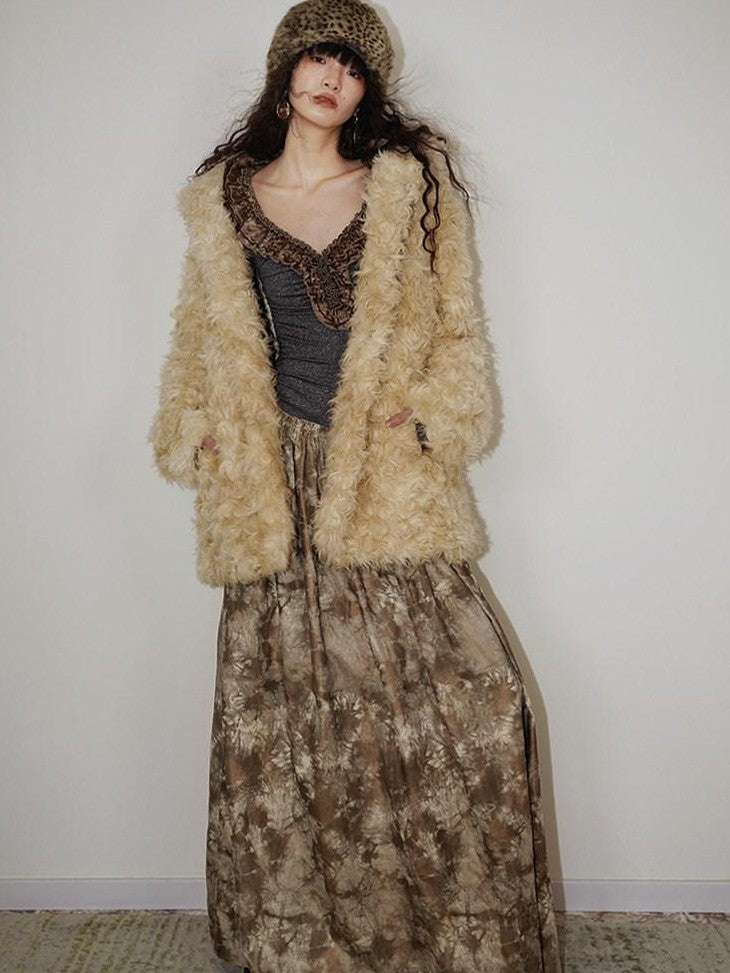 badtaste Metallic Knit Leather Panel V-neck Slimming Vintage Women's Casual Maxi Dresses