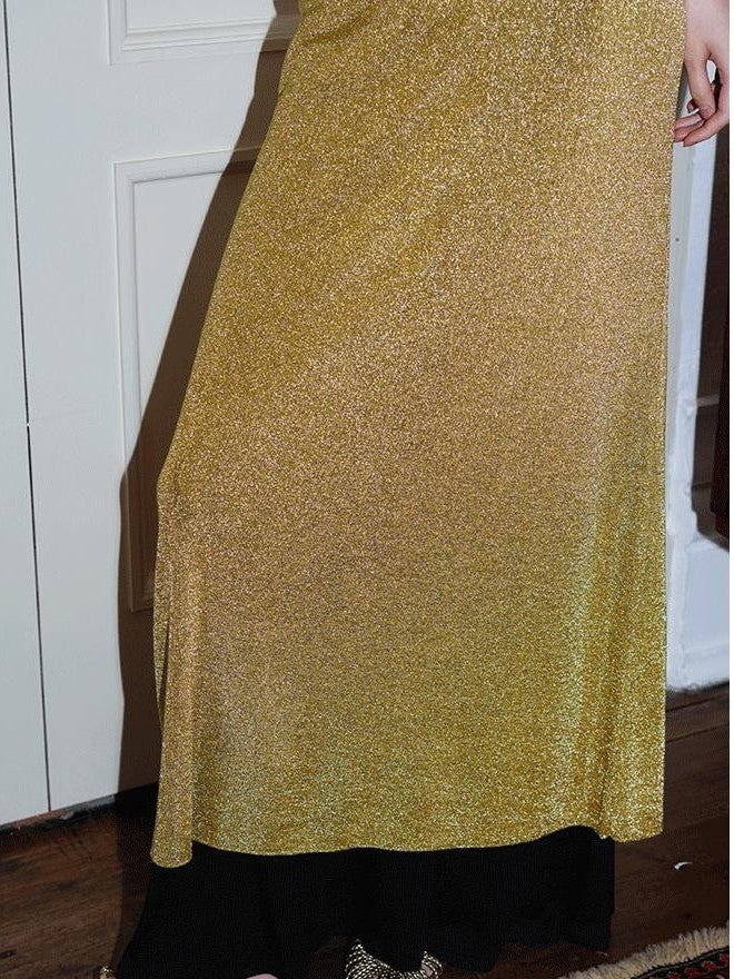 badtaste Metallic New Chinese Embroidered Women's Knit Slip Maxi Dresses